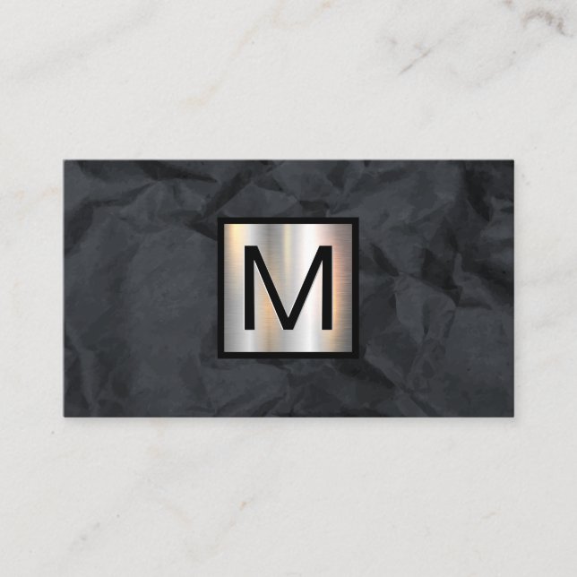 Monogram Metallic Banner | Black Crumpled Paper Business Card (Front)
