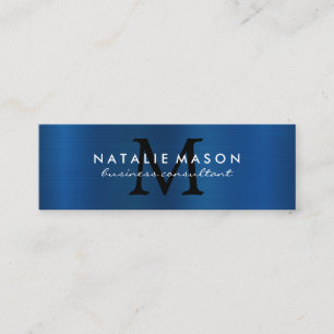 Monogram Metallic Blue Background Mini Business Card