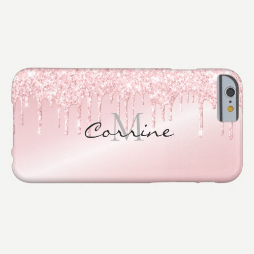Monogram Metallic Blush Pink Dripping Glitter Barely There iPhone 6 Case