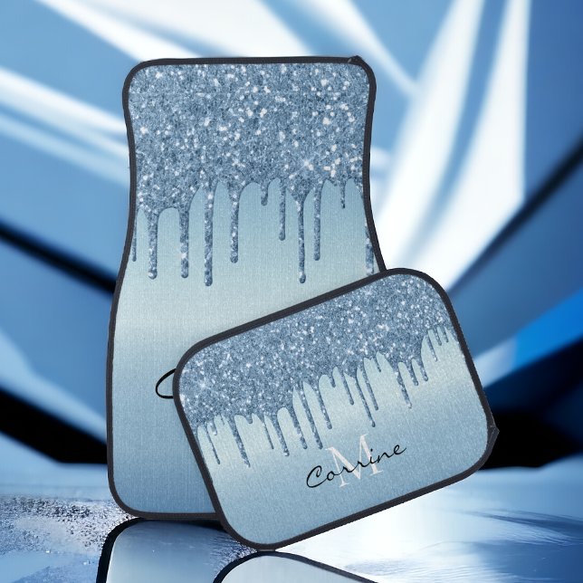 Monogram Metallic Frozen Ice Blue Dripping Glitter Car Floor Mat (Creator Uploaded)