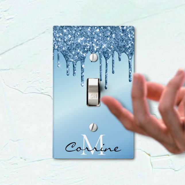 Monogram Metallic Frozen Ice Blue Dripping Glitter Light Switch Cover (Creator Uploaded)