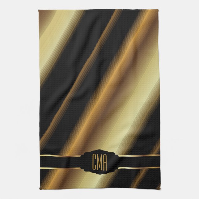 Monogram Metallic Gold Abstract Diagonal Stripes Towel (Vertical)