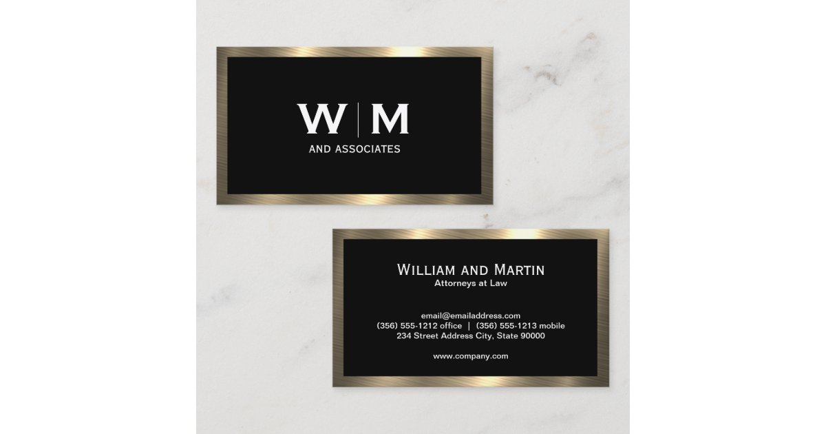 Monogram Metallic Gold Border Business Card Zazzle
