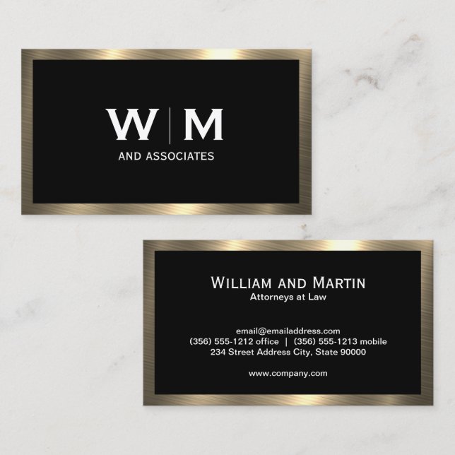 Monogram | Metallic Gold Border Business Card (Front/Back)