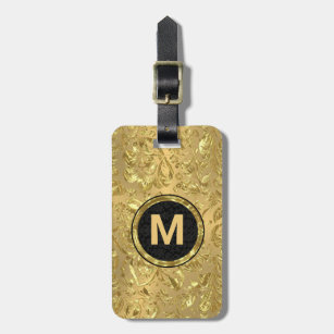 Monogram Metallic Gold Damask Luggage Tag