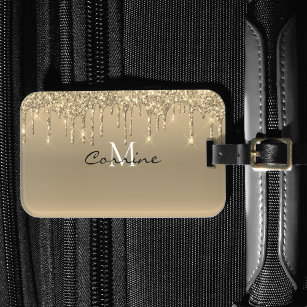 Monogram Metallic Gold Dripping Faux Glitter Icing Luggage Tag