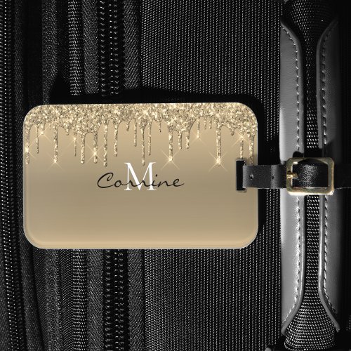 Monogram Metallic Gold Dripping Faux Glitter Icing Luggage Tag