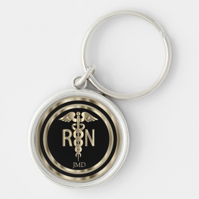 Monogram Metallic Gold for a Registered Nurse Keychain (Front)