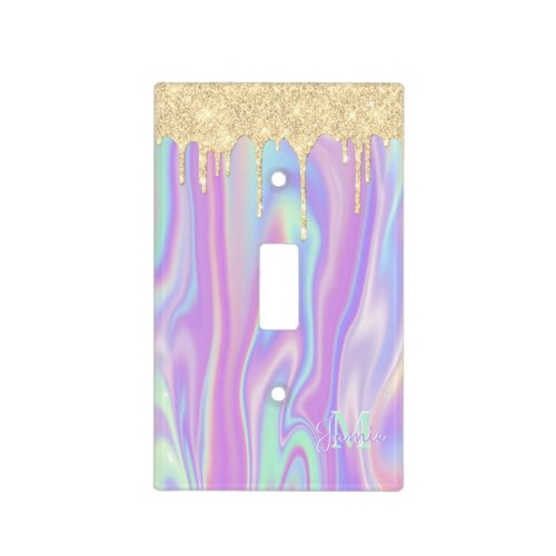 Monogram Metallic Gold Glitter Drips  Iridescent Light Switch Cover
