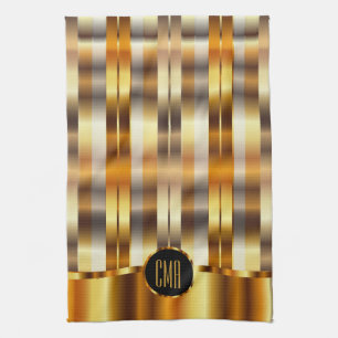 Monogram Metallic Gold Stripes Kitchen Towel