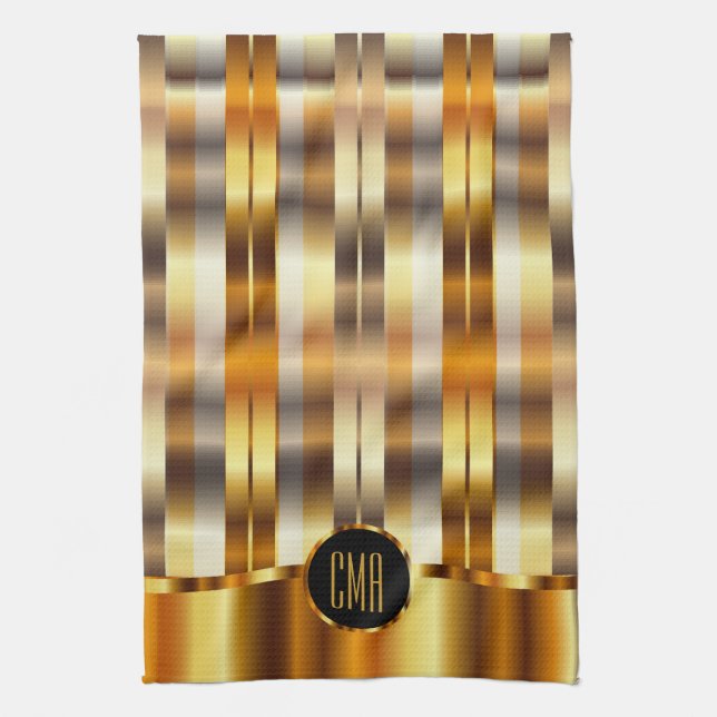 Monogram Metallic Gold Stripes Kitchen Towel (Vertical)