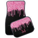 Monogram Metallic Hot Pink Dripping Glitter Black Car Floor Mat Monogram Metallic Hot Pink Dripping Glitter Black Car Floor Mat