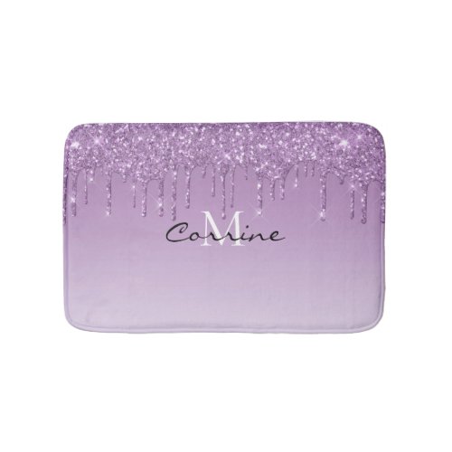Monogram Metallic Lavender Purple Glitter Drips Bath Mat