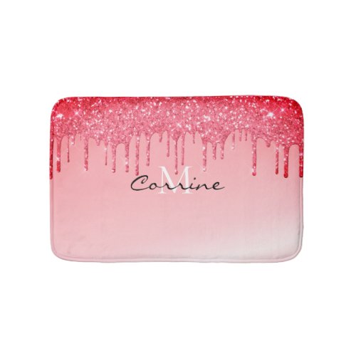 Monogram Metallic Neon Hot Pink Glitter Dripping Bath Mat