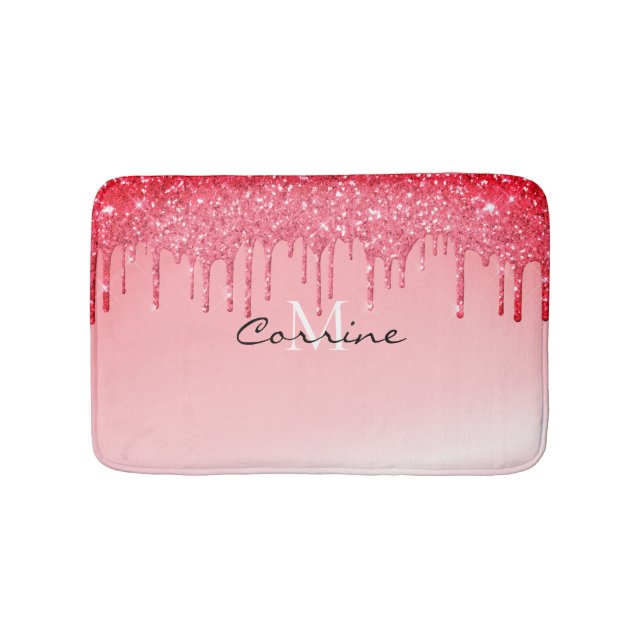 Monogram Metallic Neon Hot Pink Glitter Dripping Bath Mat (Front)