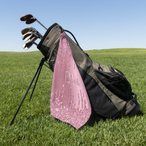 Monogram Metallic Pink Dripping Glitter Girly  Golf Towel