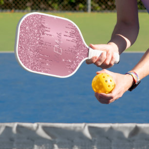 Monogram Metallic Pink Dripping Glitter Girly  Pickleball Paddle