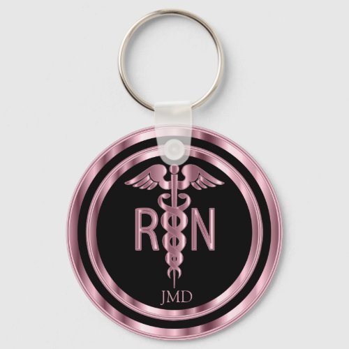 Monogram Metallic Pink for a Registered Nurse  Keychain