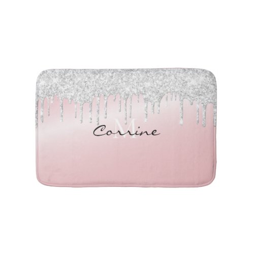 Monogram Metallic Pink  Platinum Glitter Dripping Bath Mat