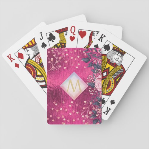 Monogram Metallic Pink Rosegold Navy Glitter Girly Poker Cards