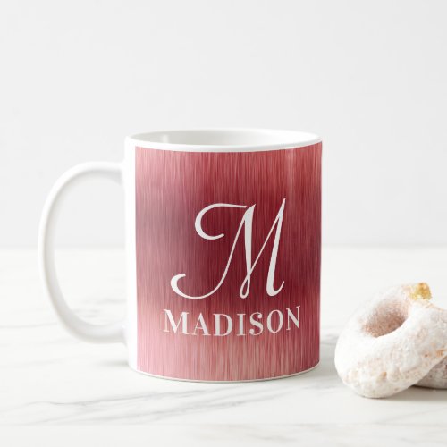 Monogram Metallic Pink Textured Personalized Name Coffee Mug