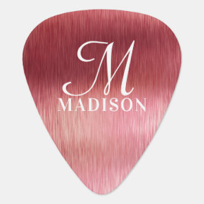 Monogram Metallic Pink Textured Personalized Name Guitar Pick