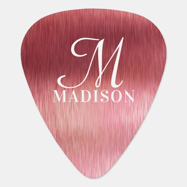 Monogram Metallic Pink Textured Personalized Name Guitar Pick (Front)