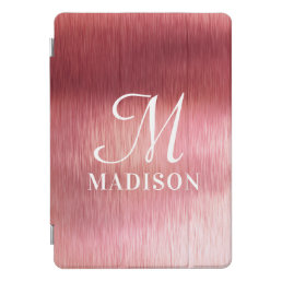 Monogram Metallic Pink Textured Personalized Name iPad Pro Cover