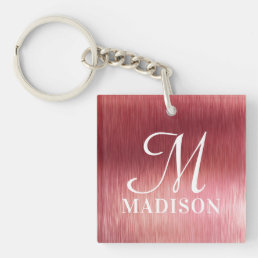 Monogram Metallic Pink Textured Personalized Name Keychain