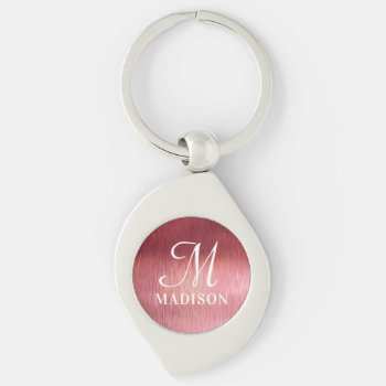 Monogram Metallic Pink Textured Personalized Name Keychain by EvcoStudio at Zazzle