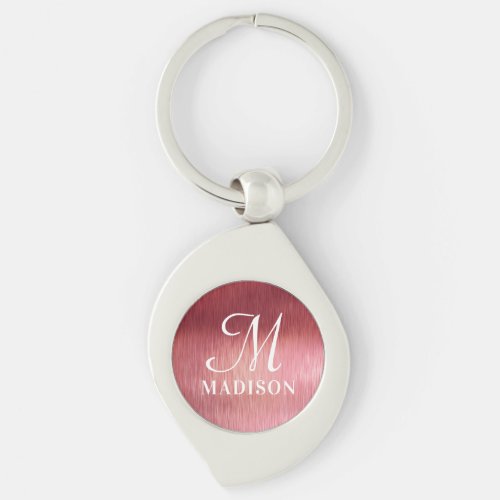 Monogram Metallic Pink Textured Personalized Name Keychain