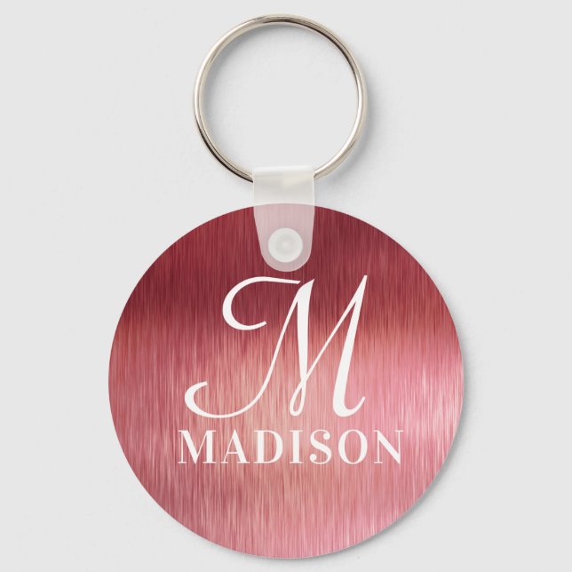 Monogram Metallic Pink Textured Personalized Name Keychain (Front)
