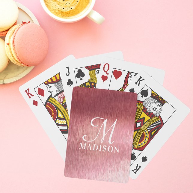 Monogram Metallic Pink Textured Personalized Name Poker Cards (Creator Uploaded)