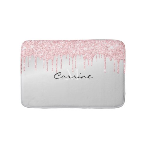 Monogram Metallic Platinum  Pink Glitter Dripping Bath Mat