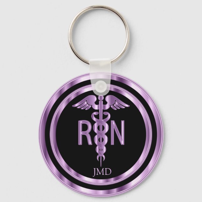 Monogram Metallic Purple for a Registered Nurse Keychain (Front)