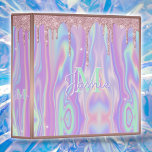 Monogram Metallic Rose Gold Glitter & Iridescent 3 Ring Binder<br><div class="desc">Dripping pink faux metallic rose gold glitter melting icing drips over a rainbow iridescent simulated holographic gradient swirl in beautiful girly tones of teal, purple, blue and pink. the overlay sparkles and glimmers as it melts down the front like an organic paint drip. This graphic is gorgeous, chic, beautiful, feminine,...</div>