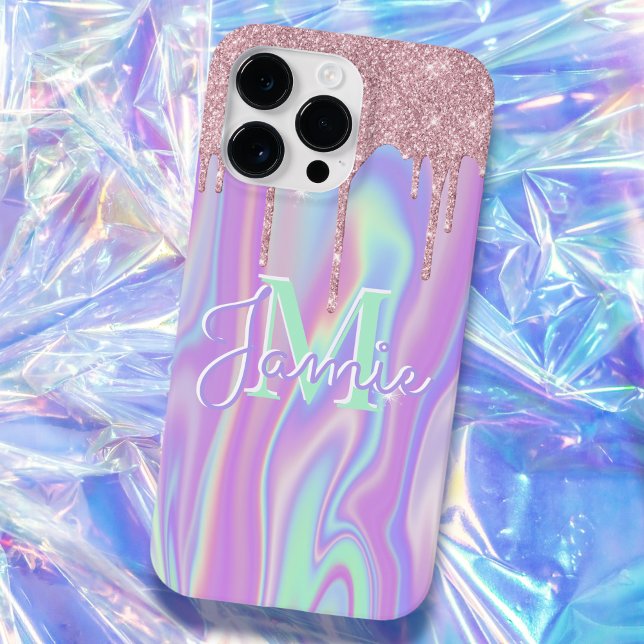 Monogram Metallic Rose Gold Glitter & Iridescent Case-Mate iPhone Case (Creator Uploaded)