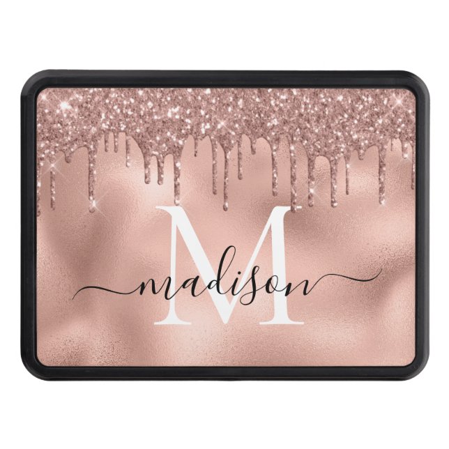 Monogram Metallic Rose Gold Pink Glitter Drips  Hitch Cover (Front)