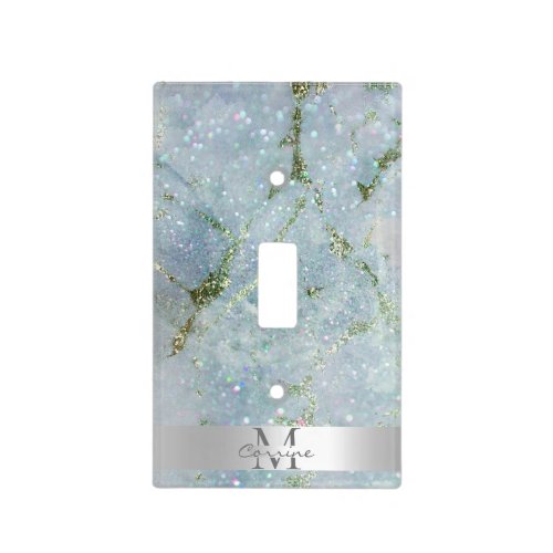 Monogram Metallic Silver Abstract Glitter Marble Light Switch Cover