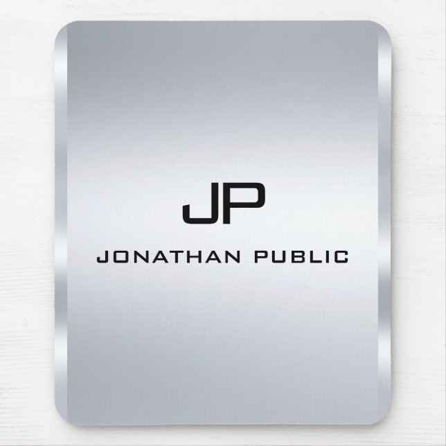 Monogram Metallic Silver Look Template Vertical Mouse Pad (Front)