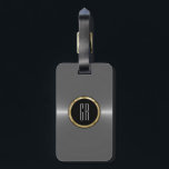 Monogram Metallic Silver Stainless Steel Look Luggage Tag<br><div class="desc">Monogram metallic silver stainless steel look,  with black damasks accents Customizable and optional monogram. This is not a metal but image that looks metallic.</div>