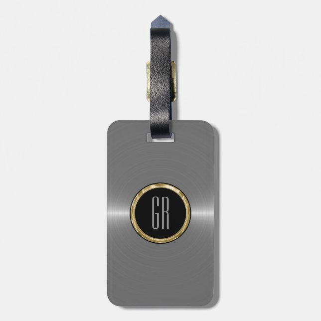 Monogram Metallic Silver Stainless Steel Look Luggage Tag (Back Vertical)