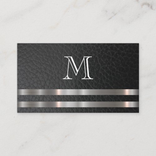 Monogram Metallic Silver Trim Leather Business Card