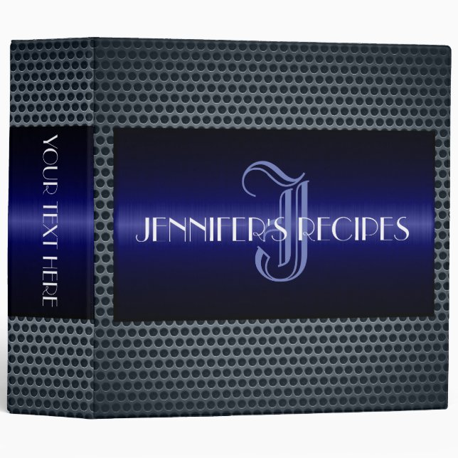 Monogram Metallic Stainless Metal Look #7 3 Ring Binder (Front/Spine)