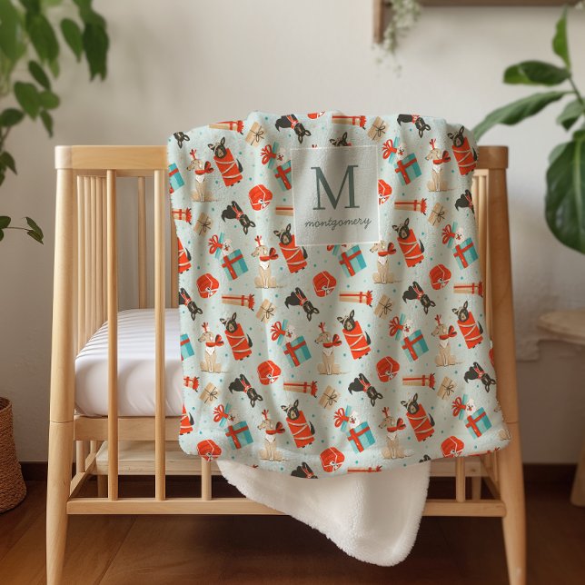 Monogram | Mid-Century Modern Christmas Dogs Sherpa Blanket (Creator Uploaded)