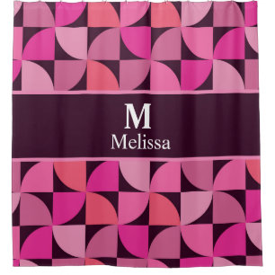 Monogram Mid Century modern pattern pink custom    Shower Curtain