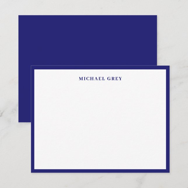 Monogram Midnight Blue Elegant Border  Note Card (Front/Back)