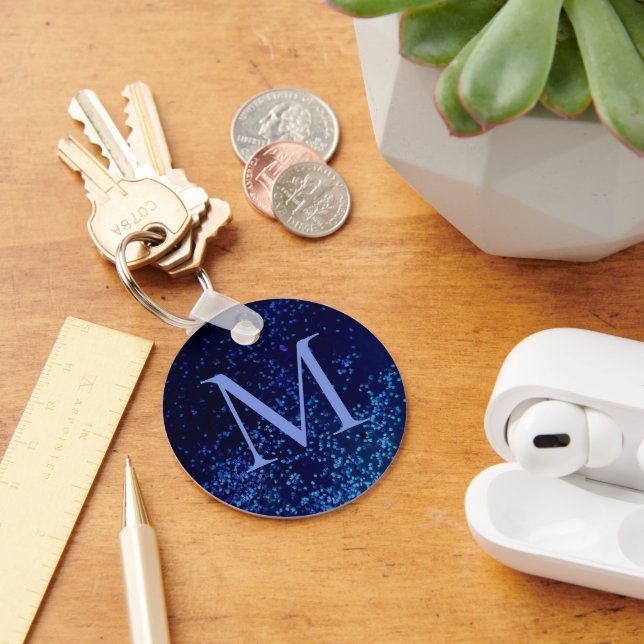 Monogram Midnite Blue Confetti  Keychain (Desk)