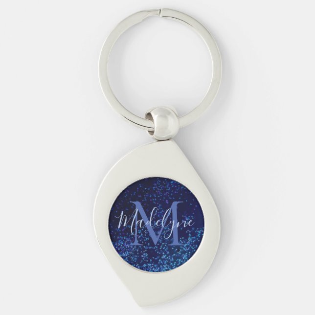 Monogram Midnite Blue Confetti  Personalized Keychain (Front)