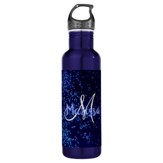 Monogram Midnite Blue Confetti   Stainless Steel Water Bottle (Front)